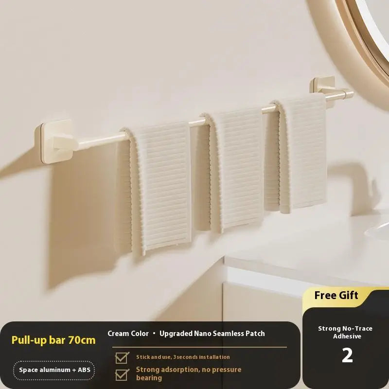 Punch-Free Wall Mount Towel Bar & Rack – No Drill Aluminum
