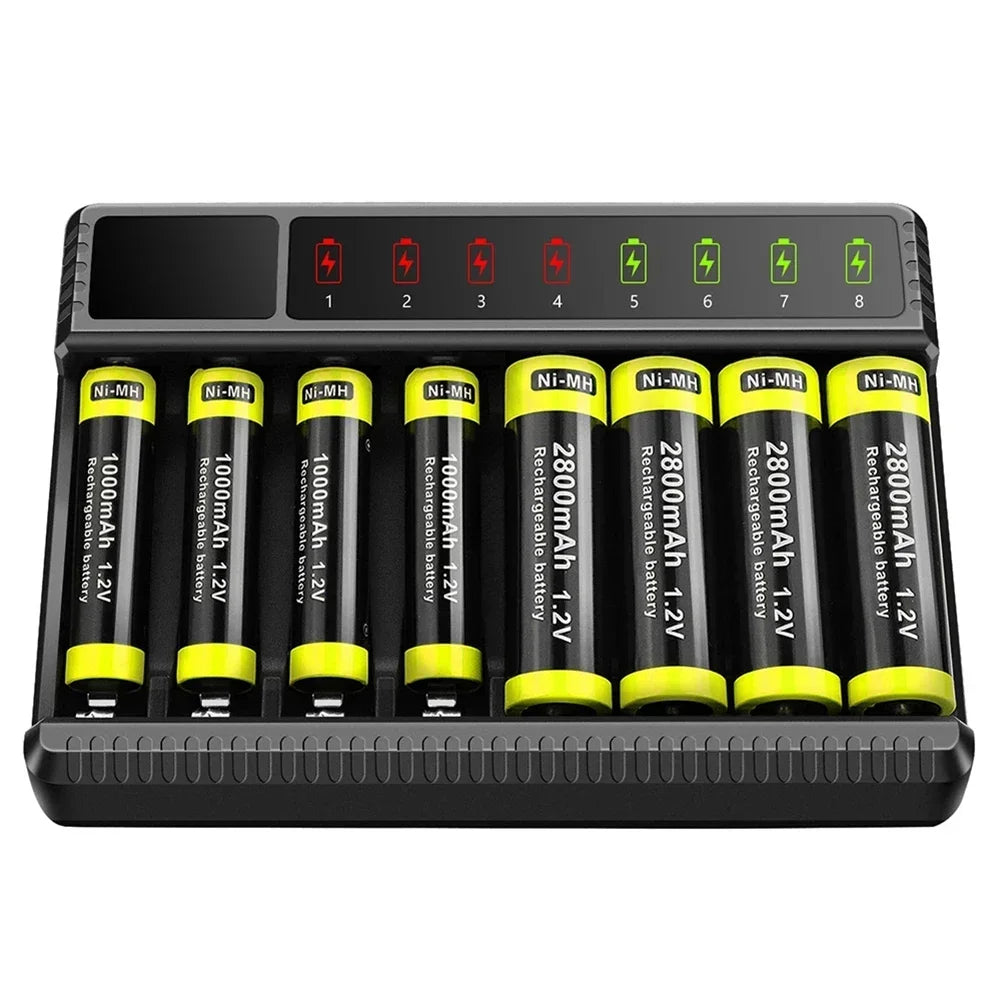 Intelligent Smart Battery Charger LED Display for 1.2V AA/AAA NiMH Rechargeable Batteries 8 Slots Ni-MH Battery Charger Oasis Select