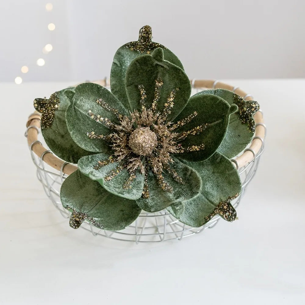 Christmas Artificial Poinsettia Glitter Flower Sequin Flannel Fake Flowers Photography Props Wedding Party Decoration Oasis Select Green