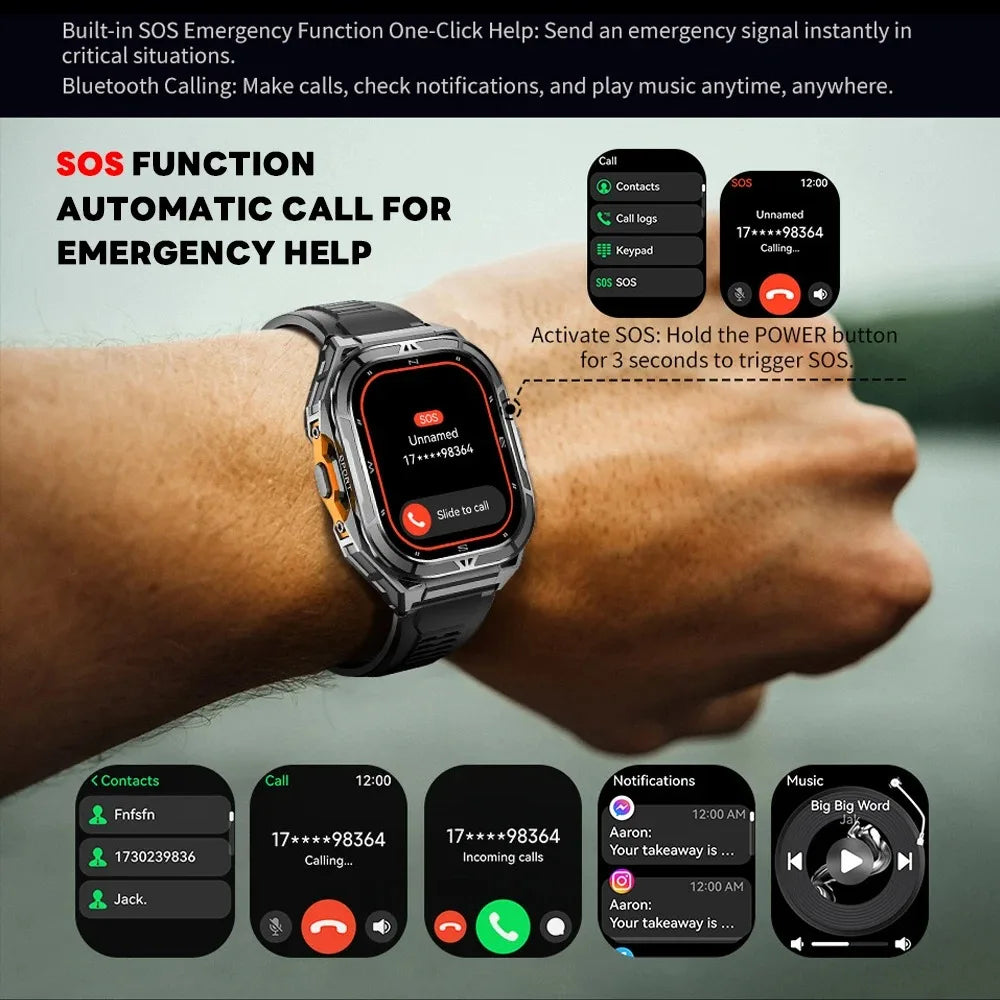 GPS Smart Watch 1.96" AMOLED Bluetooth Call 5ATM Compass