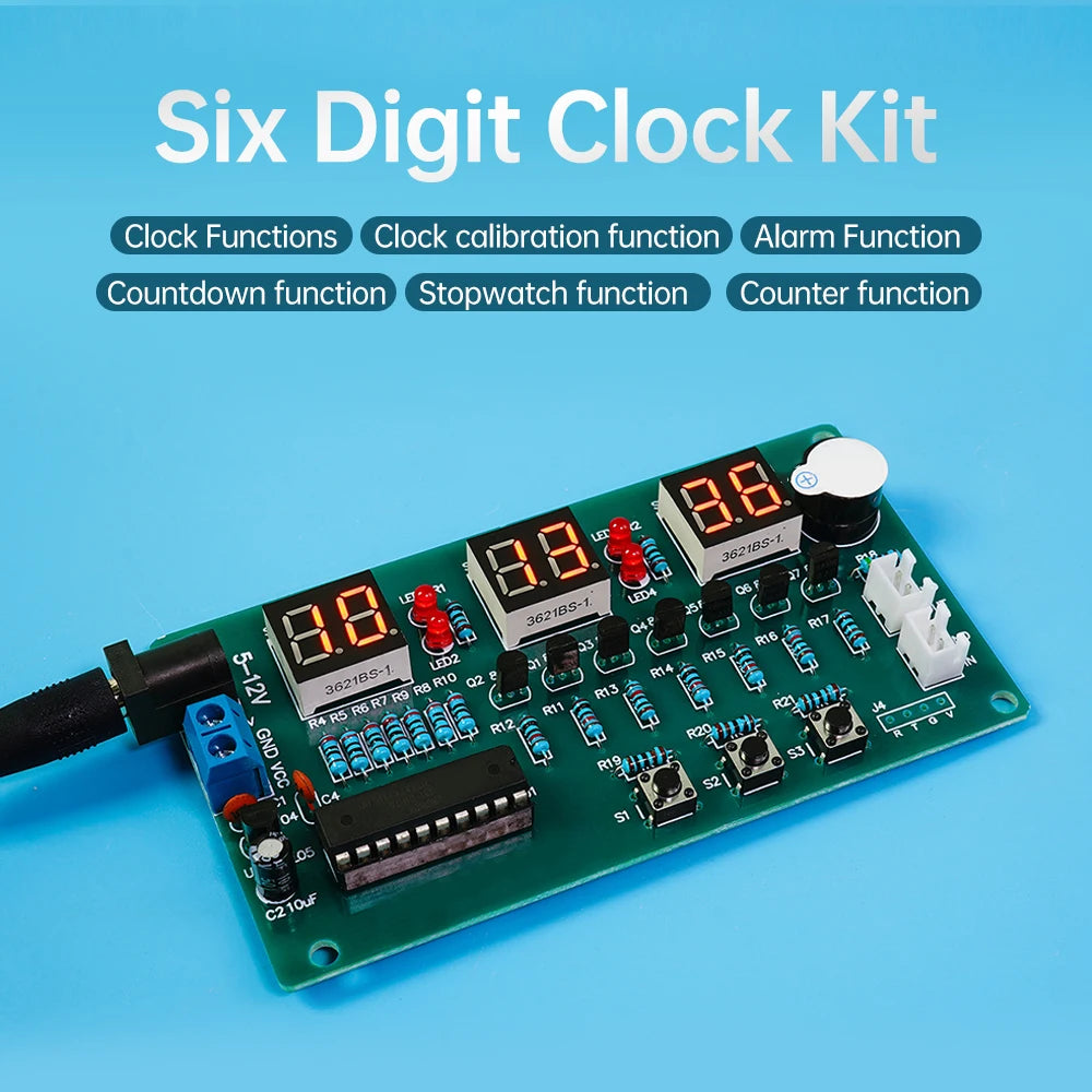 DC 5-12V 6-Digit Red Display Digital Clock Module Electronic Kit 51 Microcontroller Welding Practice DIY Electronic Kit Oasis Select