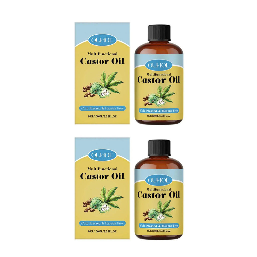 Organic Castor Oil Moisturizing Hair Eyelashes Eyebrows Emollient Relaxation Aromatherapy Brightening Body Massage Essential Oil Oasis Select 2Pcs 100ml