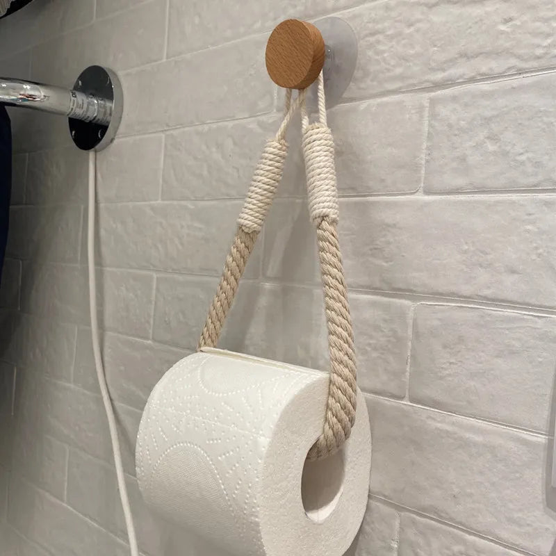 Toilet Roll Paper Holders Retro Hemp Rope Punchless Wall Mounted Rack Washroom Decor Tissue Holder Bathroom Storage Accessories Oasis Select