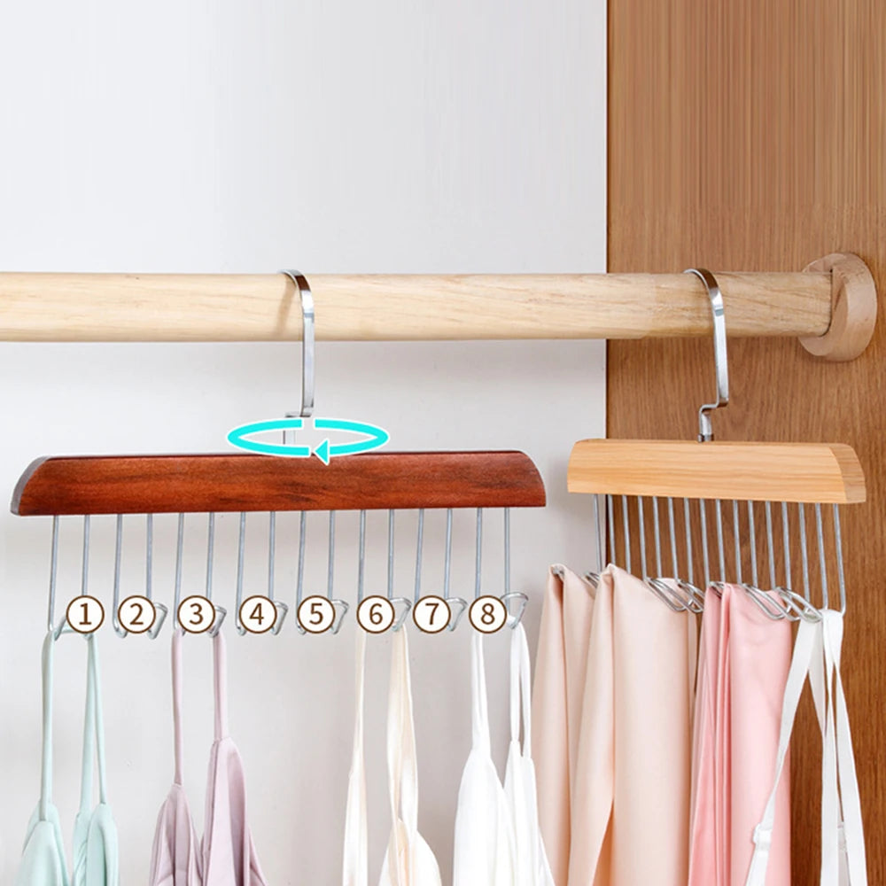 Multi-Layer Wooden Hanger with 8 Hooks | 360° Closet Organizer
