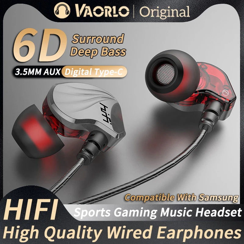 Wired Earphone 3.5mm AUX/Type C In-Ear HIFI 6D Surround Bass In-Ear Game Music Headsets With MIC For Samsung Huawei Xiaomi PC Oasis Select