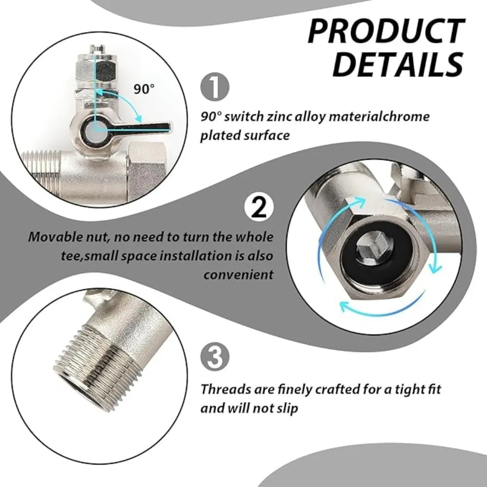 1PC RO Feed Water Adapter 1/2" to 1/4" With Shut-Off Ball Valve Faucet Tap Feed Reverse Osmosis Tee B Cold Hot Water Tube Oasis Select