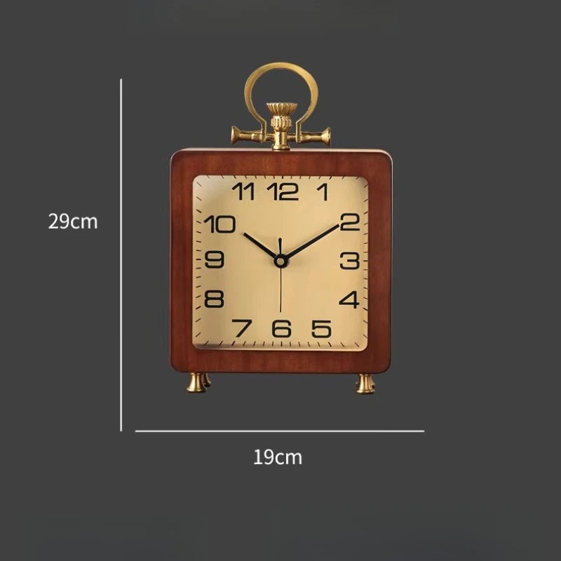 Living Room Household Solid Wood Clock Ornament Desktop New Retro High-end Sense High-end Placement Silent Clock Oasis Select