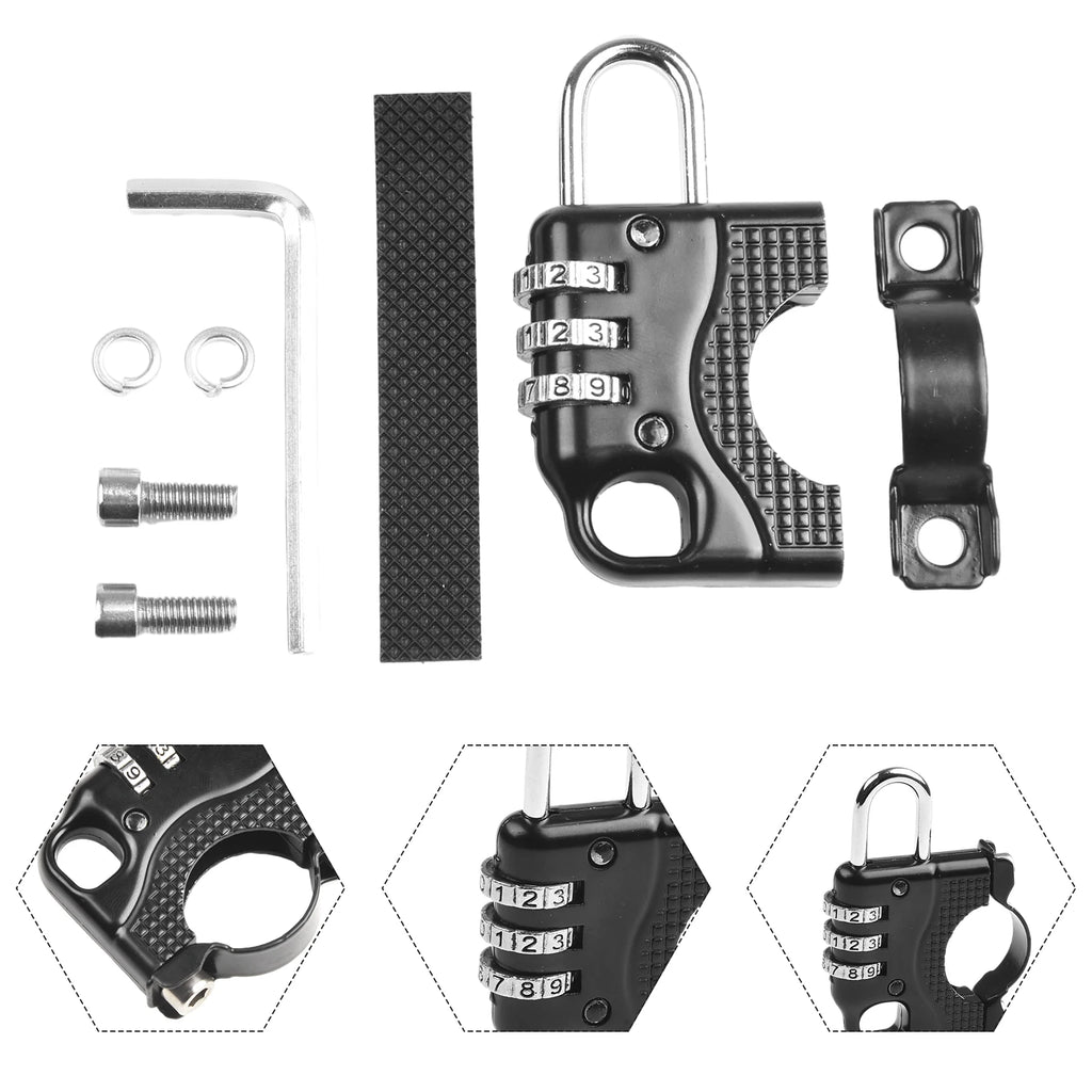 Helmet Lock 3 Digit Password Motorcycle Bicycle Lock Anti-theft Scooter Helmet Lock Parts For 2.2-2.8cm Handlebar Diameter Oasis Select