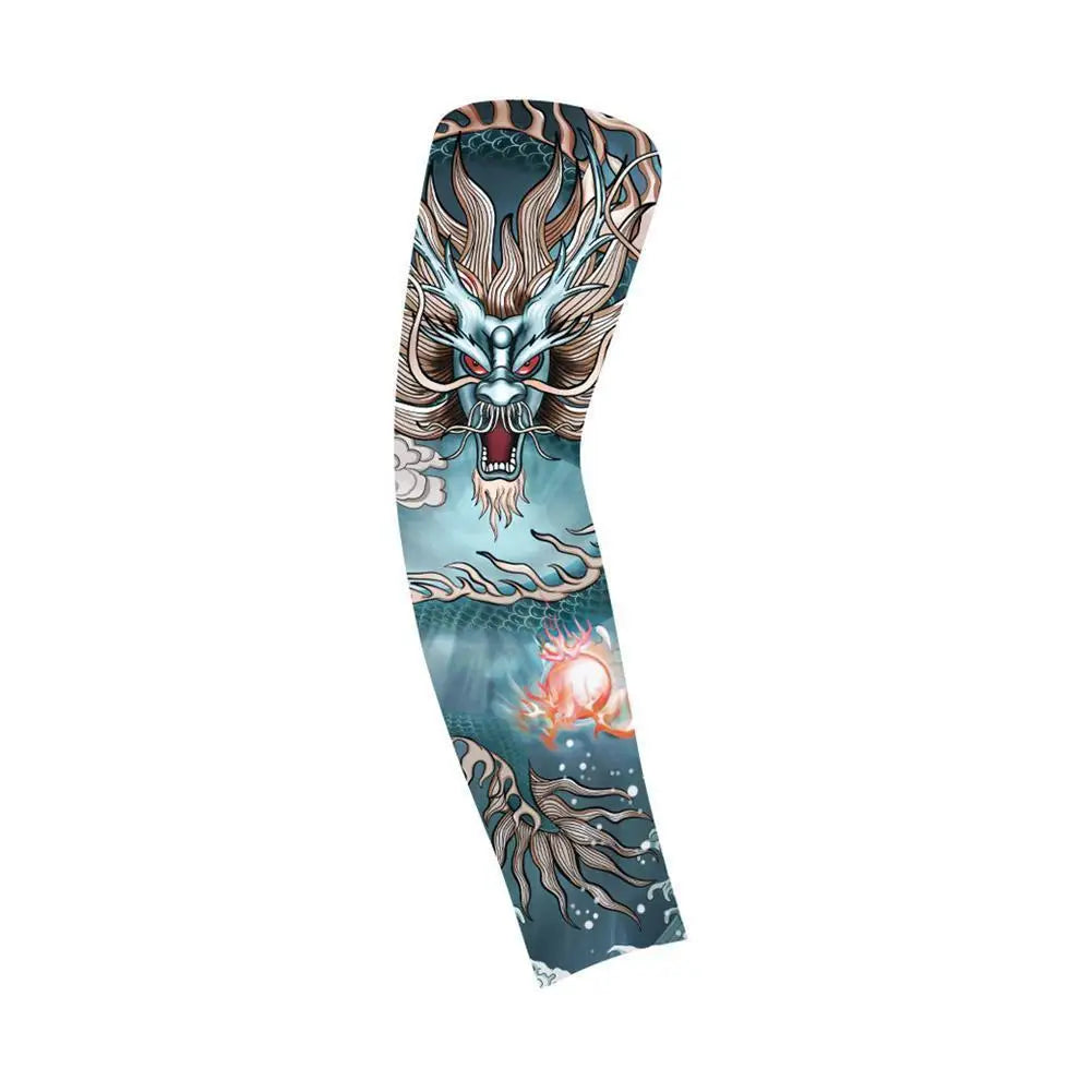 Summer Ice Silk Tattoo Sleeves Arts Temporary Fake Slip On Tattoo Arm Sleeves Sports Sunscreen Sleeves Cycling Driving Fishing Oasis Select B