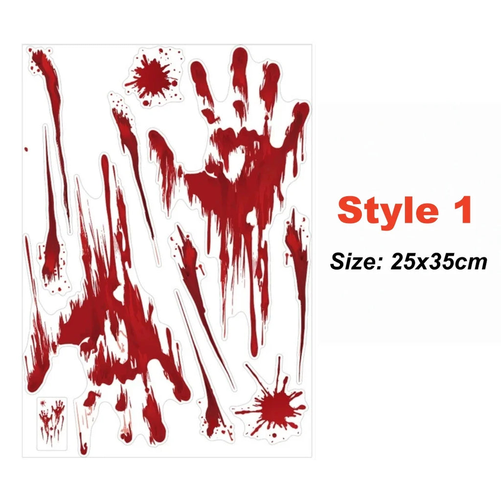 Halloween Wall Doors Windows Stickers Blood Handprint Footprint Skull Pattern Halloween Party Scene Decor Supplies Horror Props Oasis Select Style 1