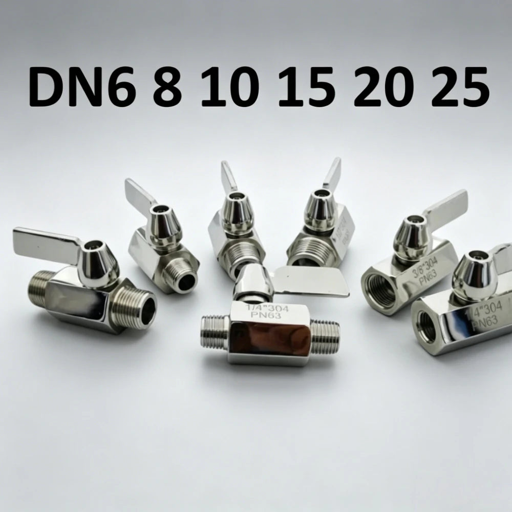 304 Stainless Steel Mini Ball Valve 1 2 3 4 6 Points PN63 Internal Thread External Thread for Water Oil Acid Two-way Ball Valve Oasis Select