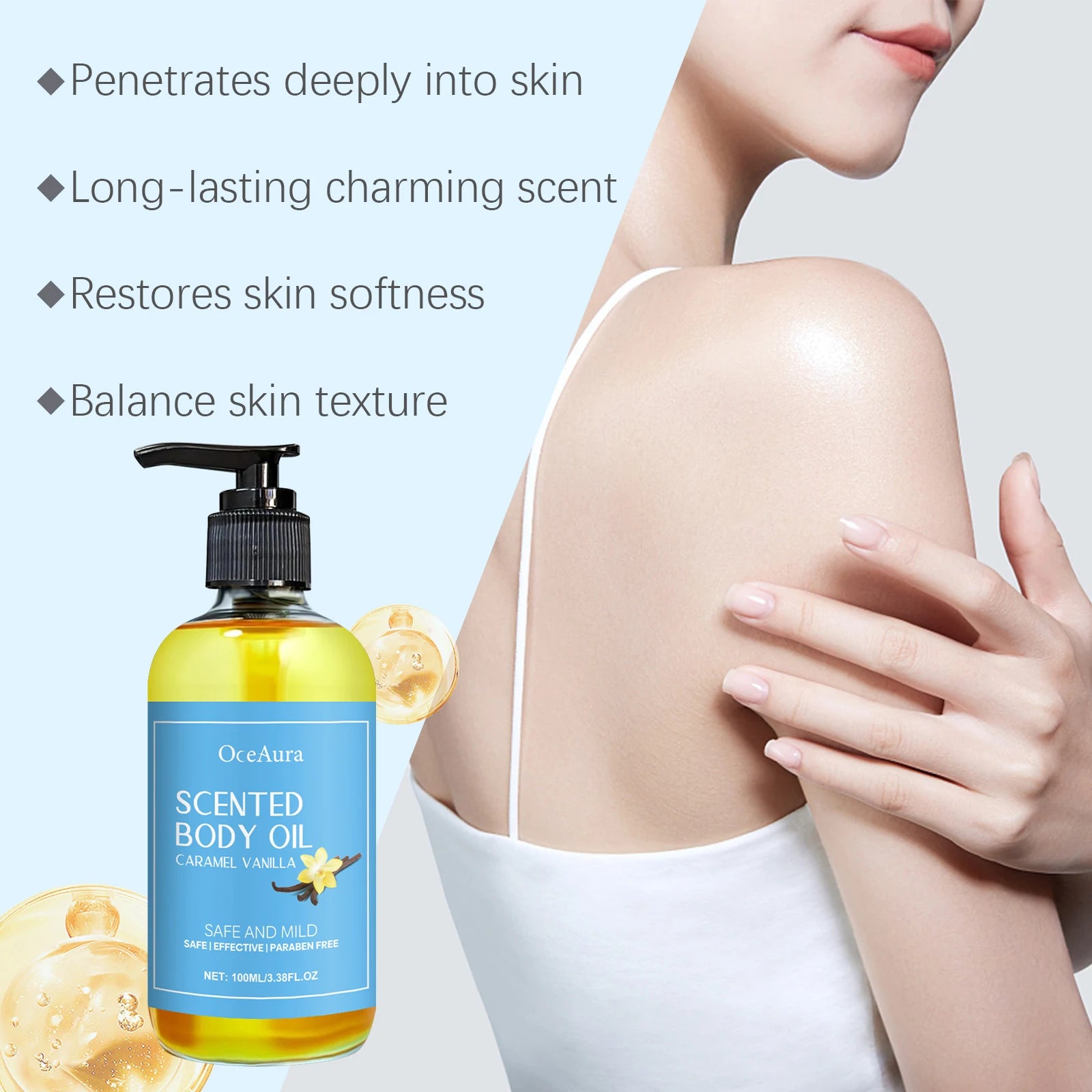 Caramel Vanilla Body Massage Oil Improve Moisturizing Relieve Stress Strengthen Nourishing Muscle Relaxing Body SPA Body Oils Oasis Select