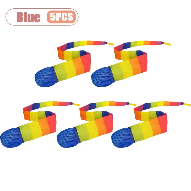 1-20PCS Rainbow Ball with Soft Tail Outdoor Indoor Throwing Catching Play Toy Sensory Integration Coordination Training Sports Oasis Select Blue-5PCS