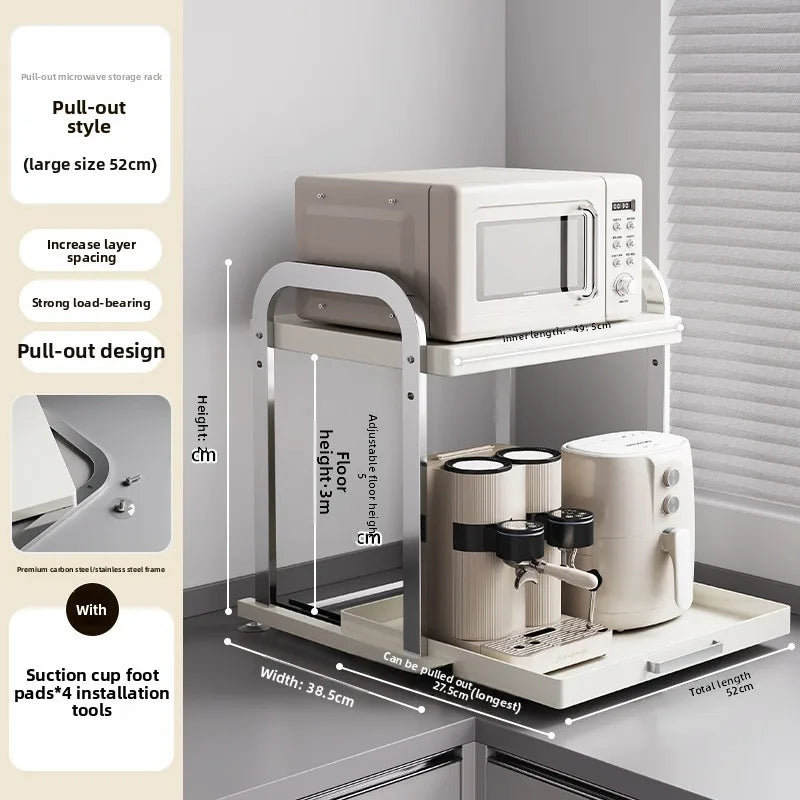 Multi-functional Stainless steel microwave oven rack, kitchen appliance countertop, pull-out storage shelf Oasis Select Drawingmodel52cm