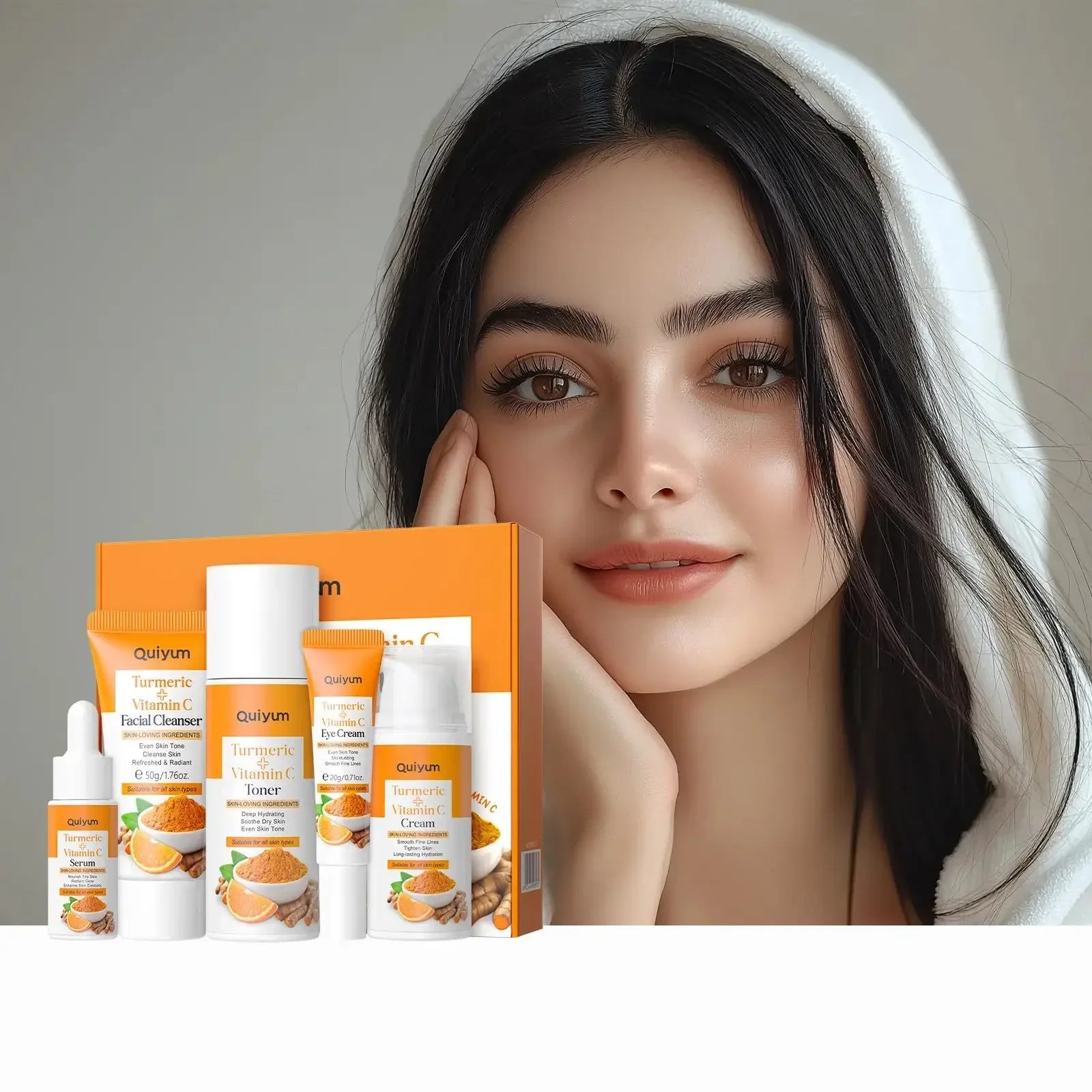 Vitamin C Turmeric Facial Kit Hydrating Tightening 5pcs Set Face Wash Toner Essence Eye Treatment Moisturizer Skincare Oasis Select