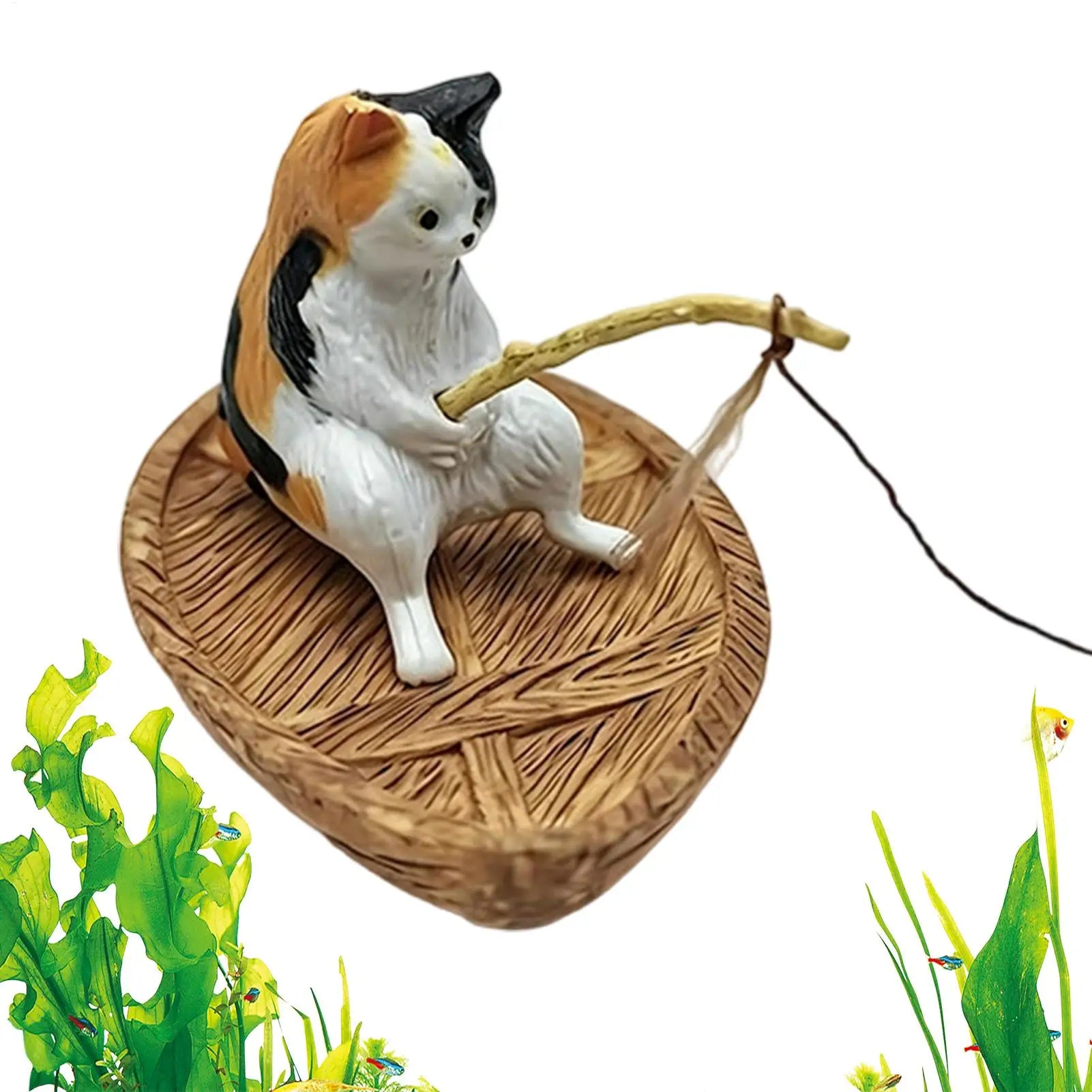 Fish Tank Decorations Creative Cat Fishing Boat Aquarium Ornament Resin Kitten Fishing Fish Tank Decor Garden Pond Landscaping Oasis Select