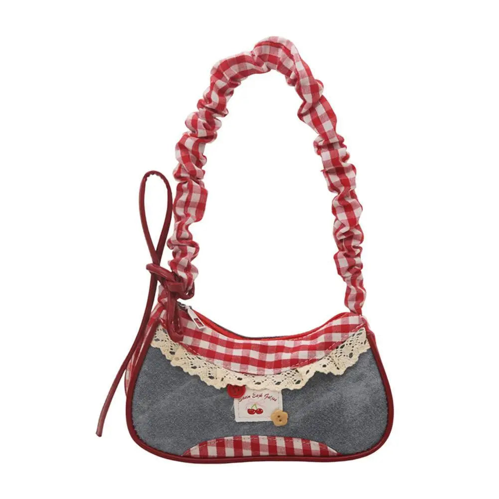 Y2K Checkered Lace Bowknot Shoulder Bag – Cute Crossbody Purse Shoulder Crossbody Bag Oasis Select Red