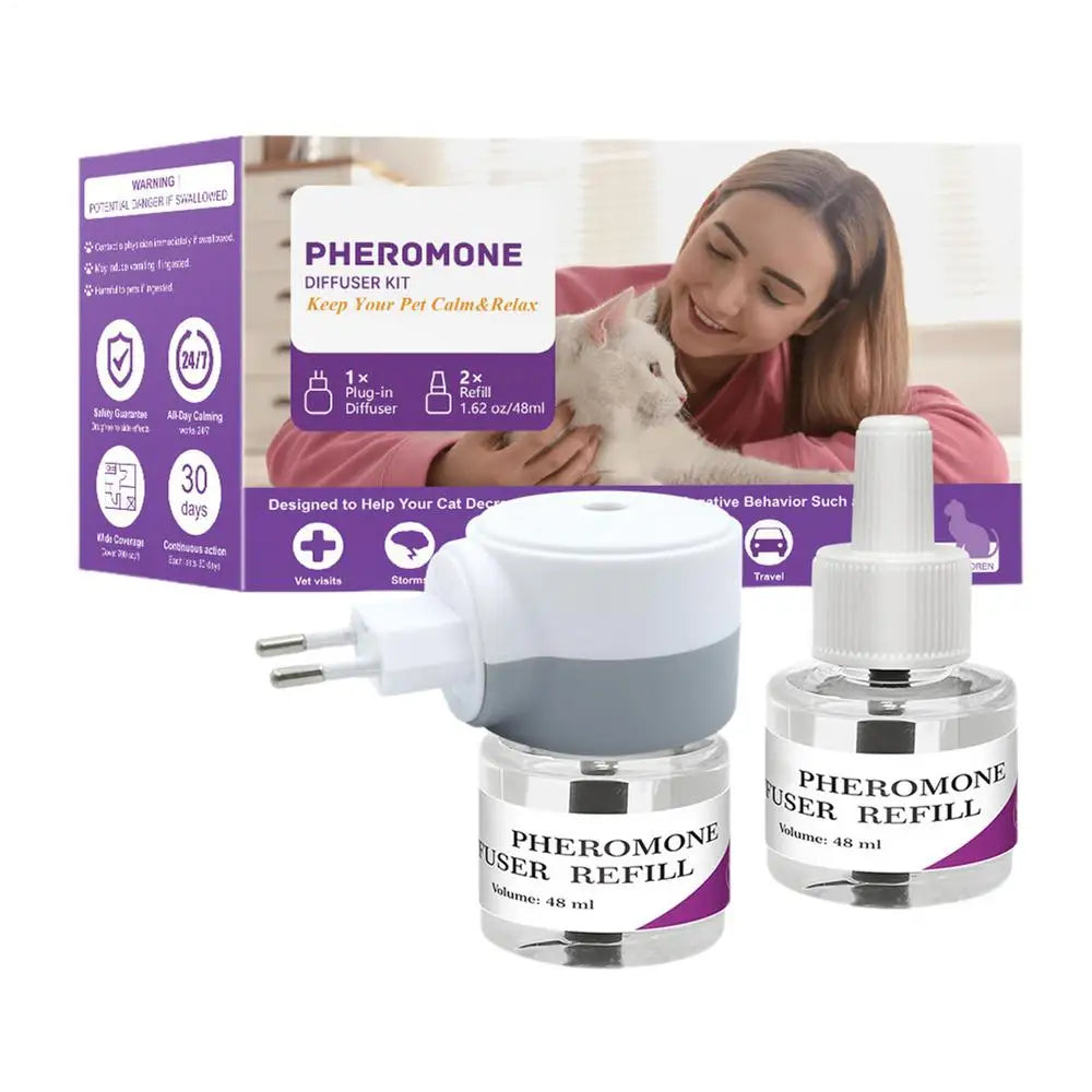 Cat Pheromone Diffuser Safe Cat Calming Diffuser Ease Stress Quiet Sleep Comfort Supplies Plug for House Travel Kitten Spraying Oasis Select EU Plug
