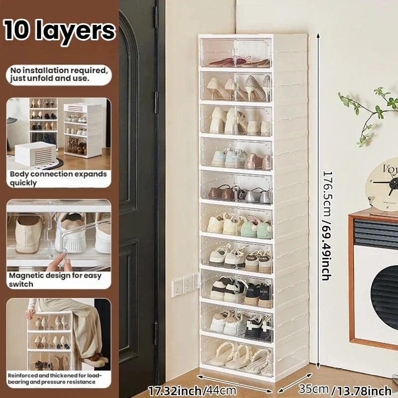 Folding, no-installation storage shoe cabinet, long and short boot toy figurine storage cabinet, simple double-row shoe box Oasis Select 10 layers