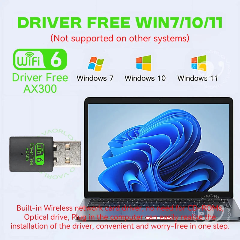 USB WiFi Adapter 802.11AX Wi-Fi6 AX300 2.4G Drive Free Mini Wireless Network Card Receiver Dongle WLAN For PC Laptop Win7/10/11 Oasis Select