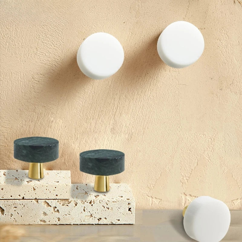 Marble Brass Furniture Handles Modern White Green Round Pulls Cupboard Wardrobe Dresser Drawer Cabinet Knobs Kitchen Oasis Select