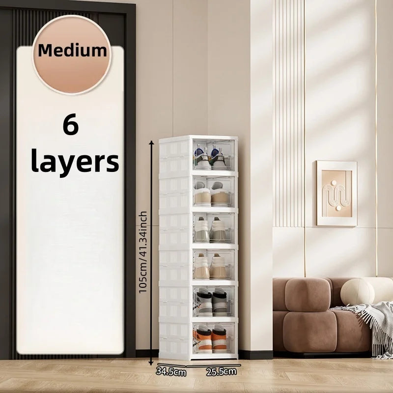 White Foldable Shoe Cabinet,3-9 Tier Heavy-Duty Storage Box for Shoes, Bags, Figurines in Living Room/Bedroom Oasis Select 6 Layers