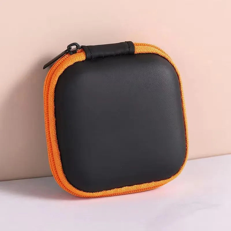 1/2/3pcs Mini Portable Earphone Bag Coin Purse Headphone USB Cable Case Carrying Pouch Bag Earphone Accessory Square Storage Box Oasis Select 1pcs Orange