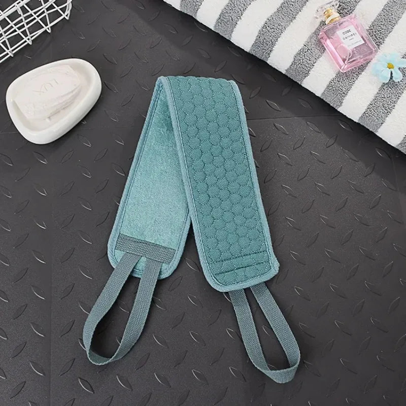 Exfoliating Back Scrubber, Long Handle Bath Scrub Strap for Shower, Double-Sided Body Washcloth for Deep Cleansing Hand Towel Oasis Select Blue