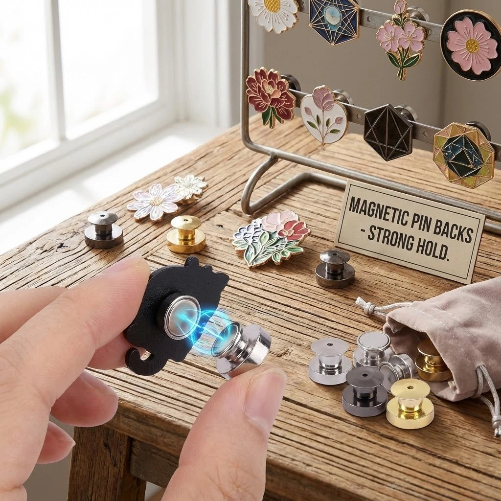 10Pcs Magnetic Clasp Brooch Locking Pin Backs Metal Pin Back Locking Pin Keepers Locking Clasp DIY Brooch Badge Jewelry Making Oasis Select