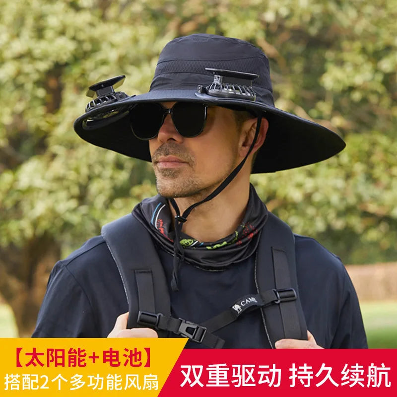 URGGU Solar Fan Hat – Wide Brim UV Protection, 2 Fans