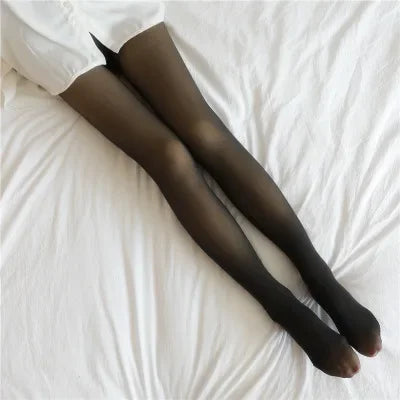 Thick Thermal Tights Stockings Women Warm Winter Sexy Translucent Pantyhose Leggings Female High Waist Elastic Slim Pantyhose Oasis Select Black full foot 80g No fleece