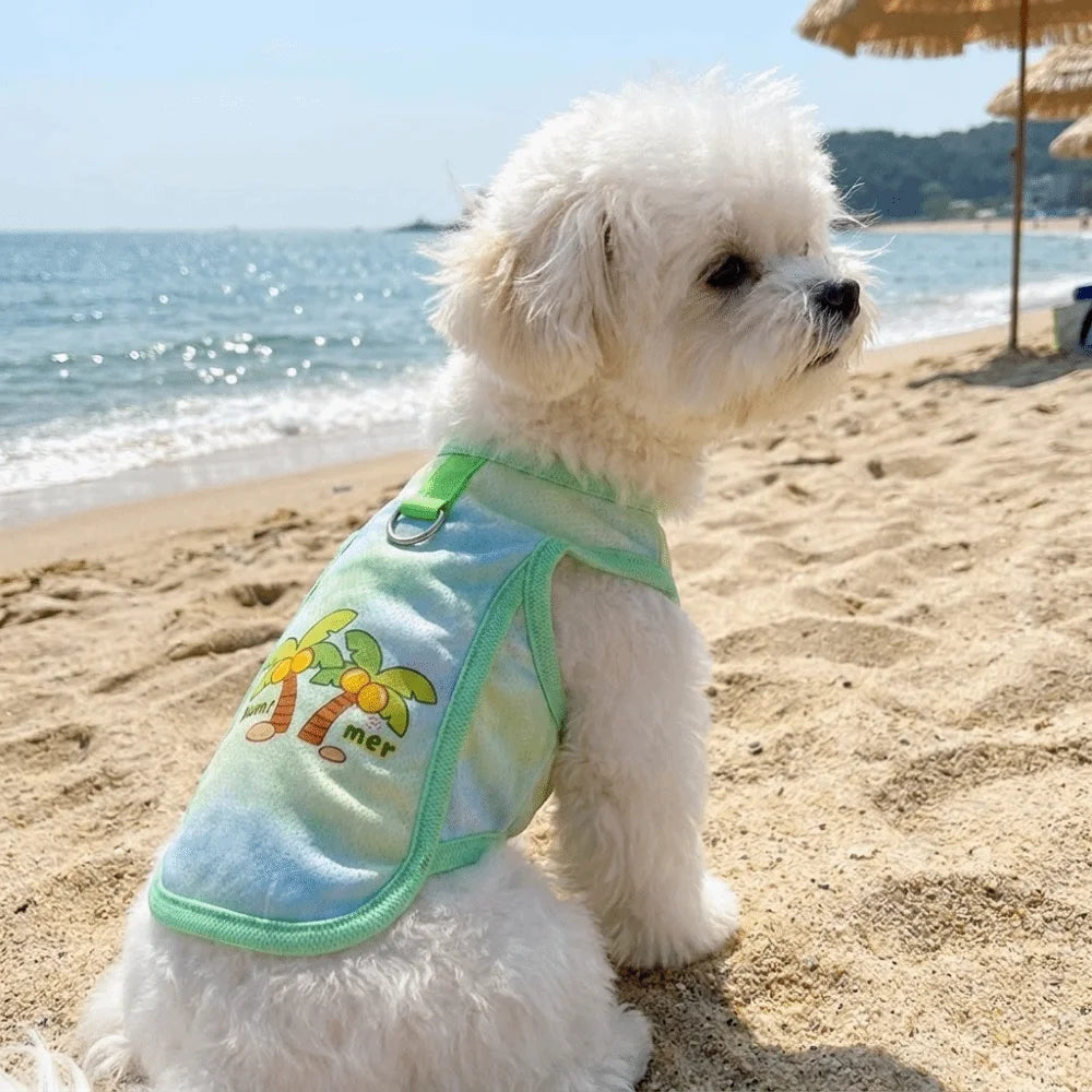 Striped Mesh Pet Cooling Vest Thin Breathable Breathable Dog Ice Silk T-shirt Cartoon Bear Pattern Lightweight Cooling Jacket Oasis Select