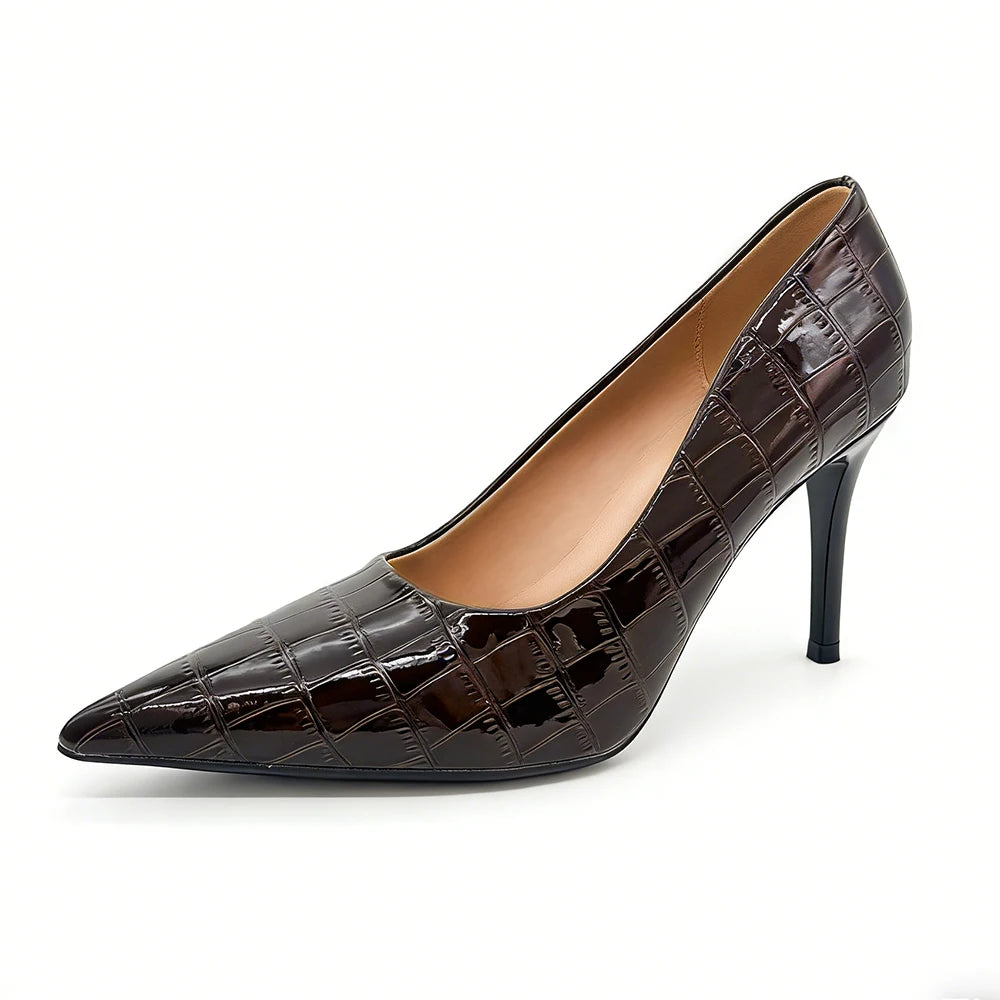 Women Dark Brown Heels 3.54Inch PU Leather Pumps Office Wedding Shoes Comfortable Non Slip Vintage Old Money New 2026 Oasis Select