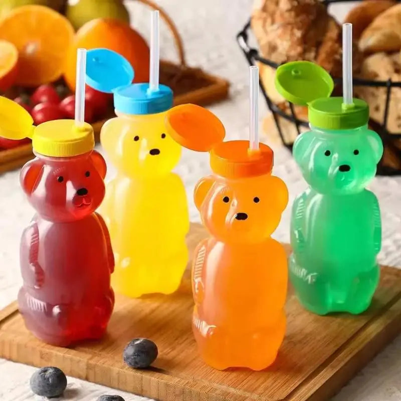 Cartoon Honey Bear Straw Cup with Flexible Straws Leak-Proof Squeezable Cup Cute Squeezable Leak Resistant Cup For Babies Oasis Select