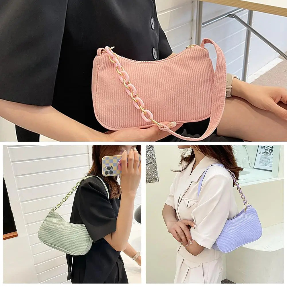 Korean Fashion Vintage Handbags Women Summer Corduroy Underarm Bag Zipper Shoulder Small Bags Female Soft Casual Clutch Handbag Oasis Select