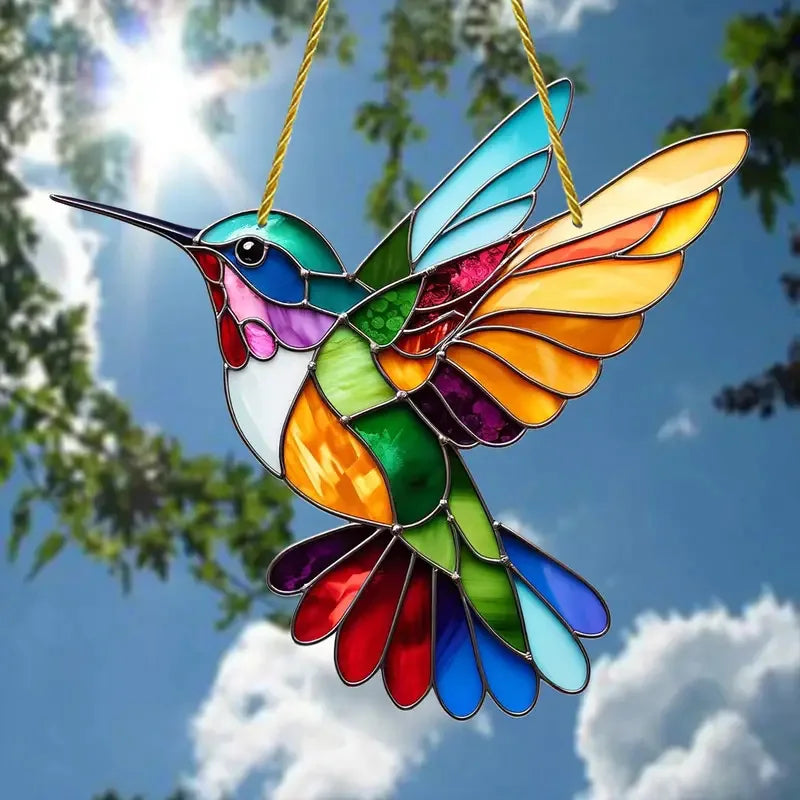 Gorgeous Hummingbird Sun Catcher - 7.87" Acrylic Stained Glass, Hanging Decor for All Seasons, Perfect Home & Garden Gift Oasis Select Style C