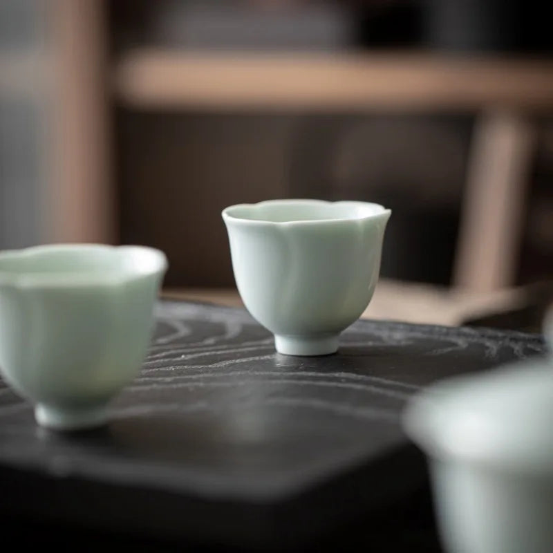 Flower Shaped Cup Ceramic Pure Color Tea Cup Tea Cup Single Cup Thin Body Household Celadon White Porcelain Tea Cup Oasis Select
