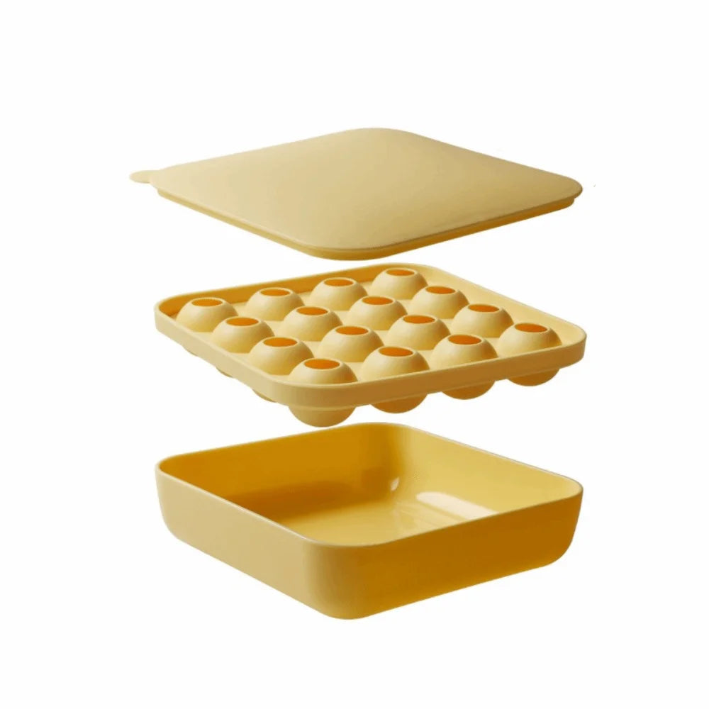 Large Capacity Food-Grade Ice Cube Mold Non-stick 16 Cavity Ice Ball Mold Press Type with Lid and Box Baby Food Mold Summer Oasis Select Yellow