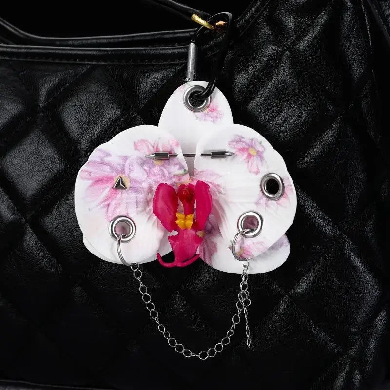 Exquisite Simulation Phalaenopsis Keychain Backpack Decoration Gifts Creative Hand-punched Puncture Simulation Flower Keyring Oasis Select