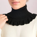 Fashionable black and white Knitted False Neck Scarf - Soft Thick and Warm with Elegant Ruffle Edge Design for Women Oasis Select black