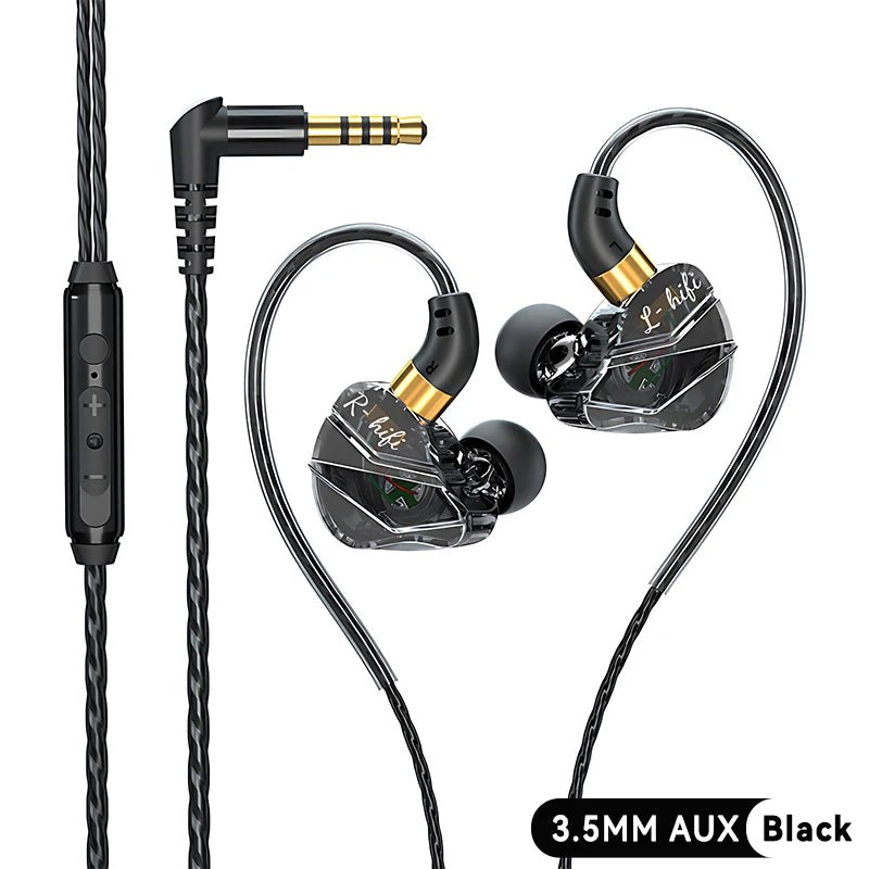9D Surround HIFI Heavy Bass Headset 3.5MM/Type-C Digital Chip With Mic In-Ear Wired Headphones Music Sports For Samsung Android Oasis Select 3.5MM AUX Black