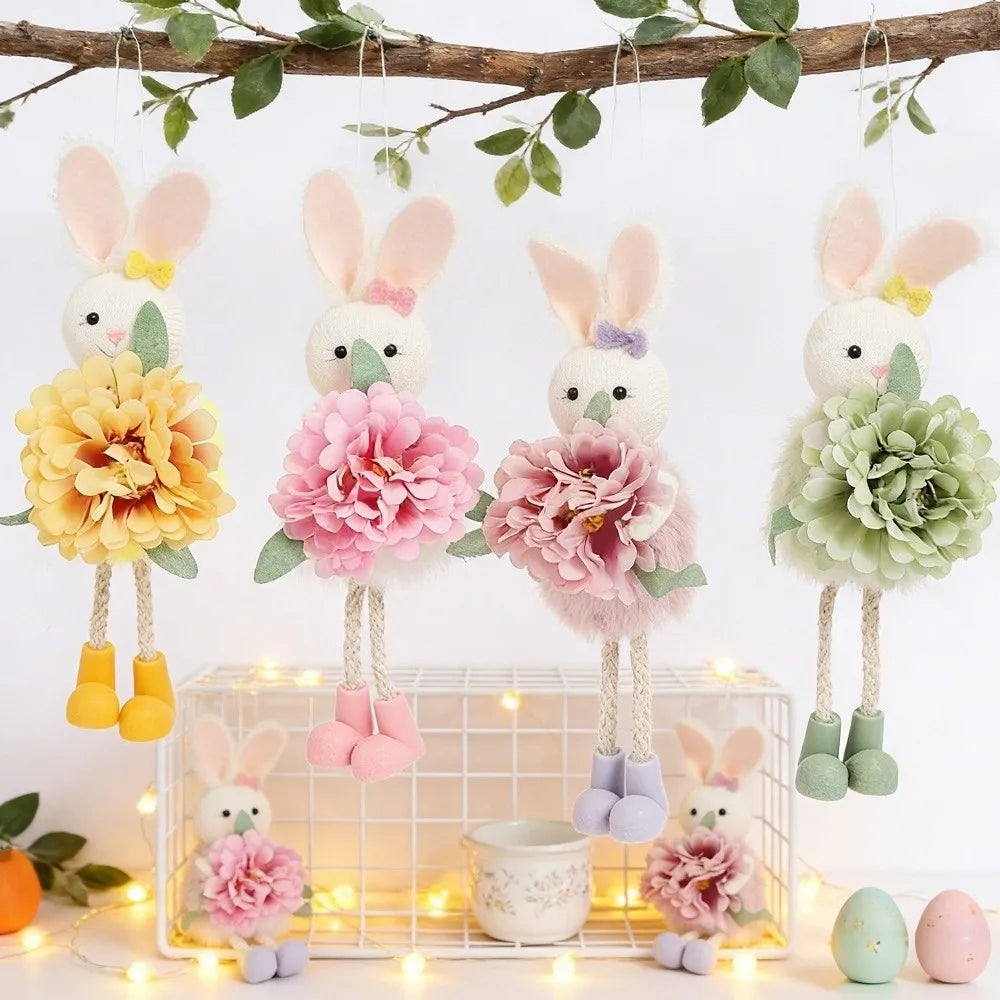 Cartoon Easter Bunny Figurine – Colorful Soft Long Legs Rabbit Decor
