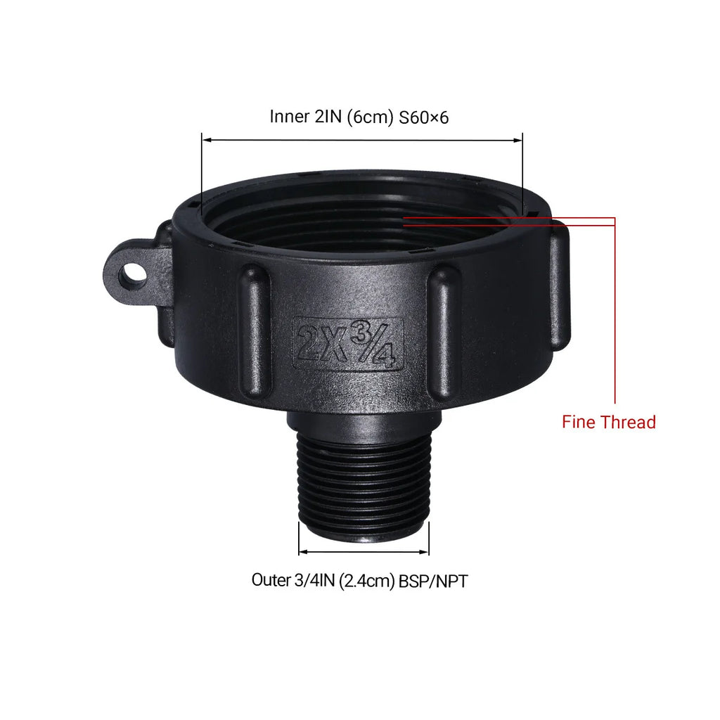 IBC Tank Adapter 60mm to 1/2'' 3/4'' 1'' 2'' Fine Thread Water Pipe Connector High Quality BSP Male Reducing Fittings 1Pcs Oasis Select black NPS