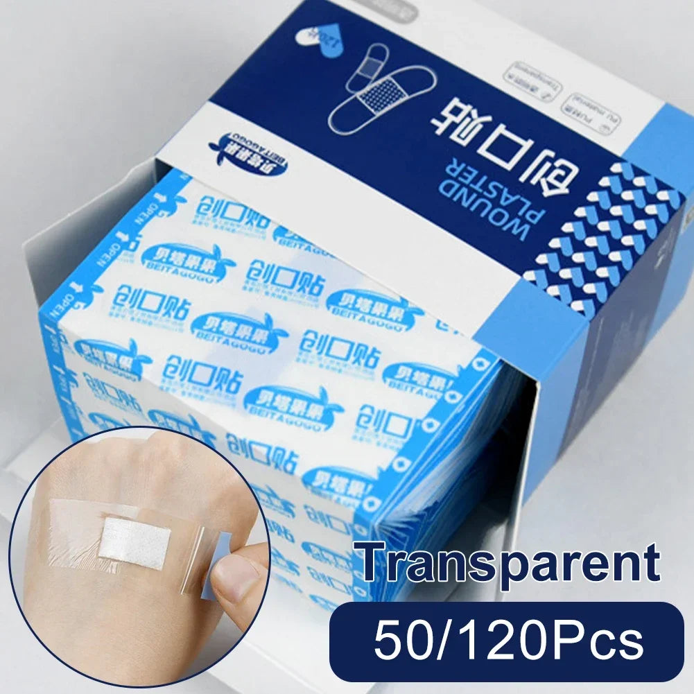 50/120Pcs Waterproof Band-Aid Wound Dressing Medical Transparent Hemostatic Tape for Swimming Bath Wound Care Protect First Aid Oasis Select