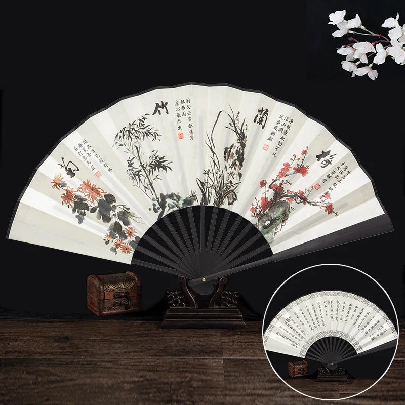 Ancient Folding Fan Chinese Scenic Spots Retro Classic Blank Fan Craft Silk Cloth Fan For Decoration Performance Gift Idea Oasis Select H