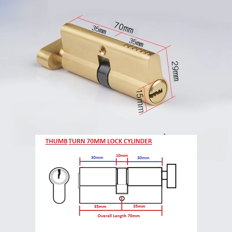 Euro Cylinder Barrel Door Lock | Key & Thumb Turn 70mm