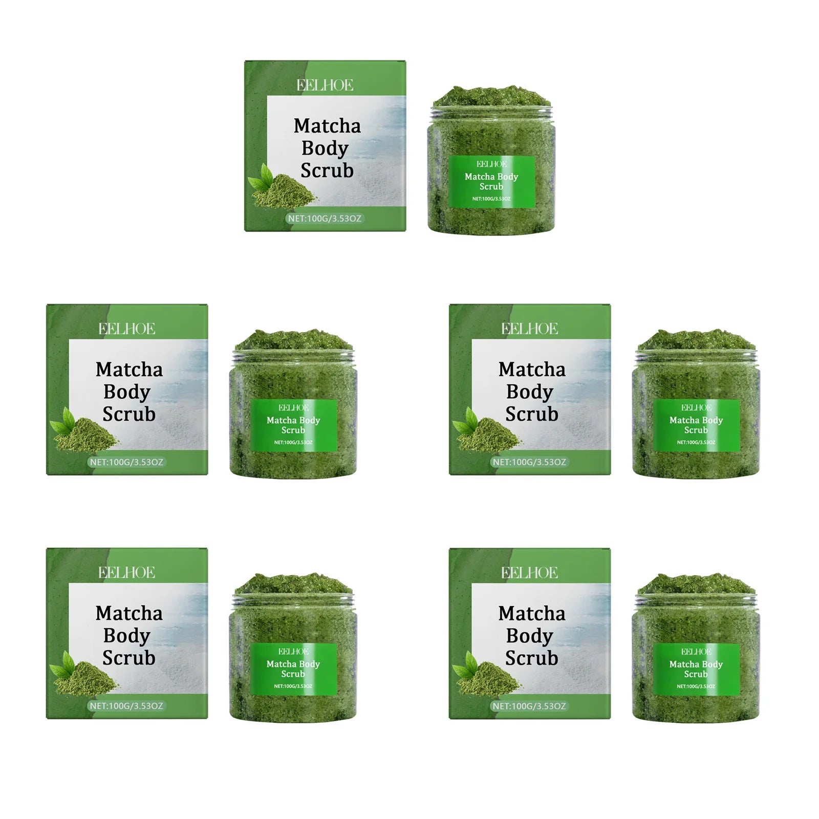 Eelhoe Matcha Sea Salt Body Scrub – Exfoliate & Brighten Skin Body Exfoliating Scrub Oasis Select 5 x 100g Boxed