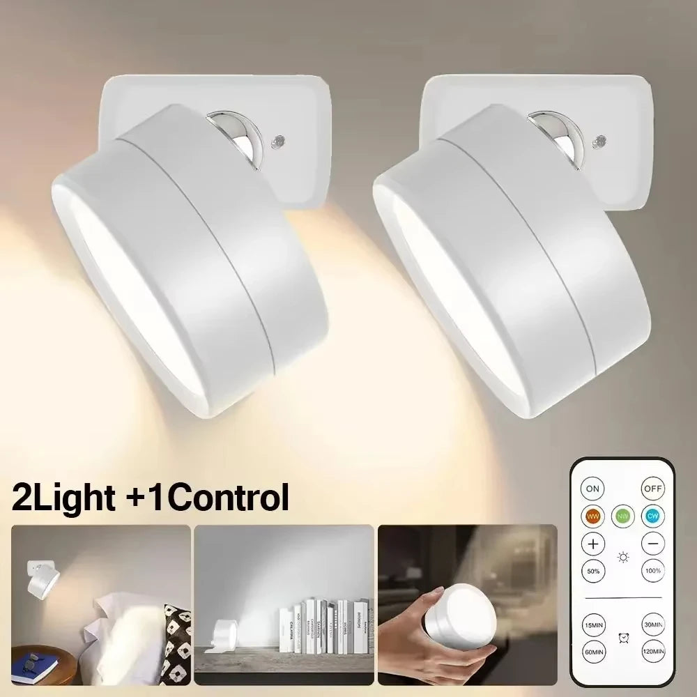 LED Wall Mounted Lights with Remote Wireless Magnetic Wall Sconces 3 Color Dimmable USB Rechargeable for Bedroom Bedside Light Oasis Select white 2PC