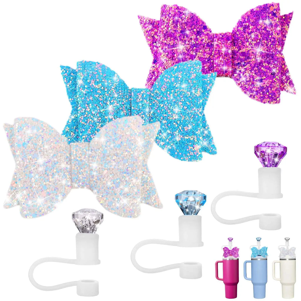 6pcs Bow Ties and Diamond Straw Topper for Stanley Cup, Straw Cover for Stanley Cup 40/30 Oz Accessories, Reusable Straw Toppers Oasis Select 6pcs