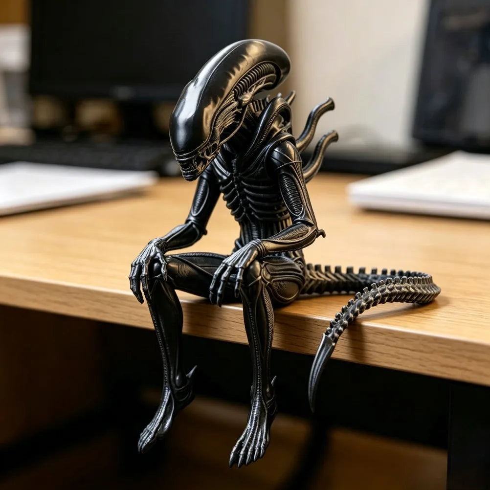 Sci-Fi Horror Alien Monster Sculpture 3D Printed Sitting Figurine Gothic Desktop Ornament Creative Collectible Decoration & Gift Oasis Select black 9x9.2x7cm